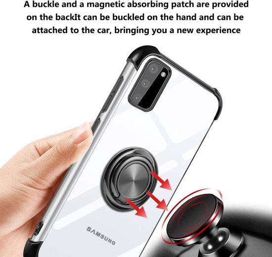 Hoesje Geschikt Voor Samsung Galaxy A71 hoesje silicone met ringhouder Back Cover Case - Transparant/Zwart