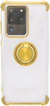 Samsung Galaxy S20 Plus hoesje silicone met ringhouder Back Cover Case - Transparant/Goud