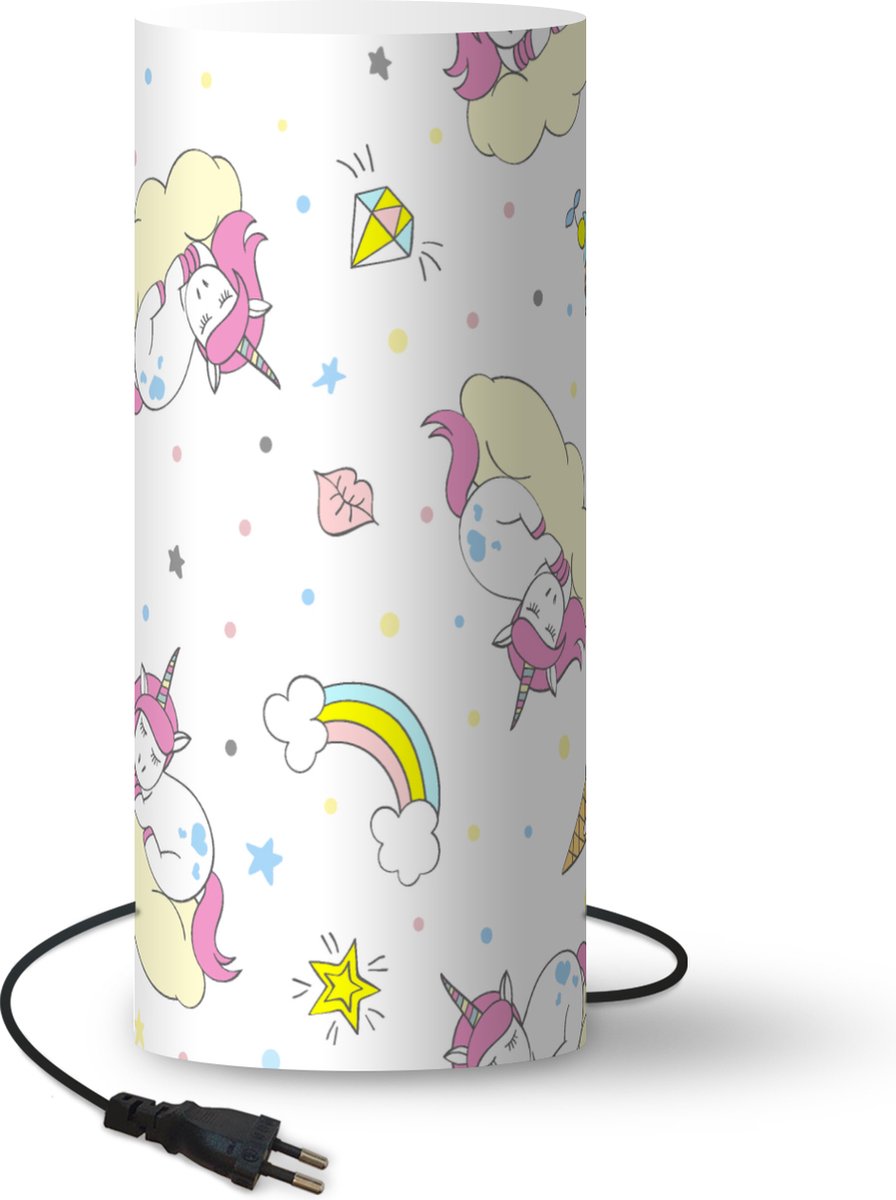 Lamp - Nachtlampje - Tafellamp slaapkamer - Eenhoorn - Patronen - Regenboog - 70 cm hoog - Ø29.6 cm - Inclusief LED lamp