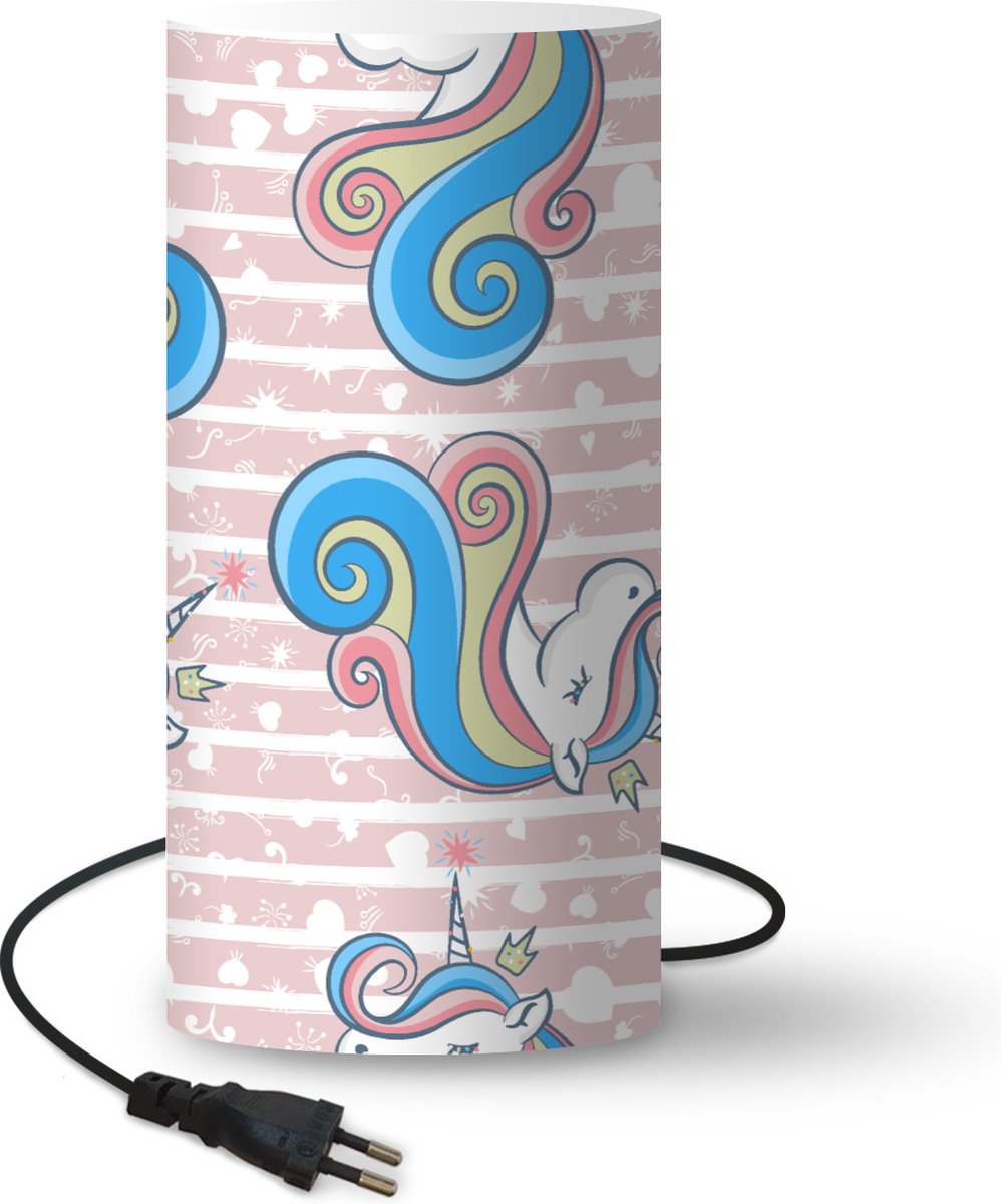 Lamp - Nachtlampje - Tafellamp slaapkamer - Unicorn - Patronen - Roze - 33 cm hoog - Ø15.9 cm - Inclusief LED lamp