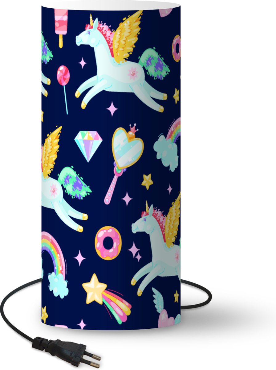 Lamp - Nachtlampje - Tafellamp slaapkamer - Eenhoorn - Regenboog - Diamant - Patronen - 33 cm hoog - Ø14.3 cm - Inclusief LED lamp