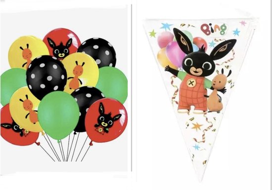 Bing vlaggenlijn en ballonnen, feest pakket, slinger bing, ballon vlaggetjes verjaardag