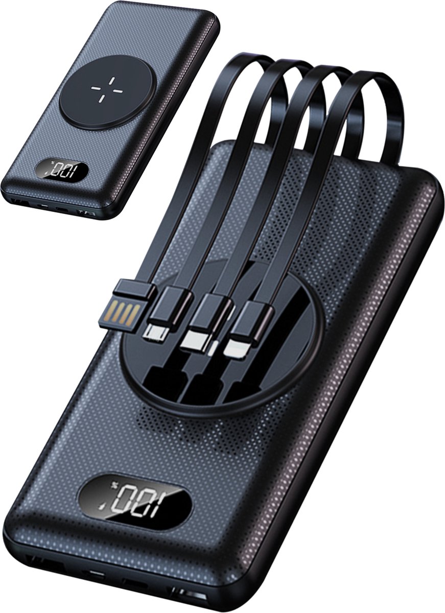 iSetchi 20.000 mAh Powerbank (4-in-1) Geschikt voor MagSafe - Ingebouwde Oplaad kabels - Meneemformaat - Universeel - Draadloze Batterij Oplader