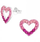 Joy|S - Zilveren hartjes oorbellen - 11 mm - roze kristal