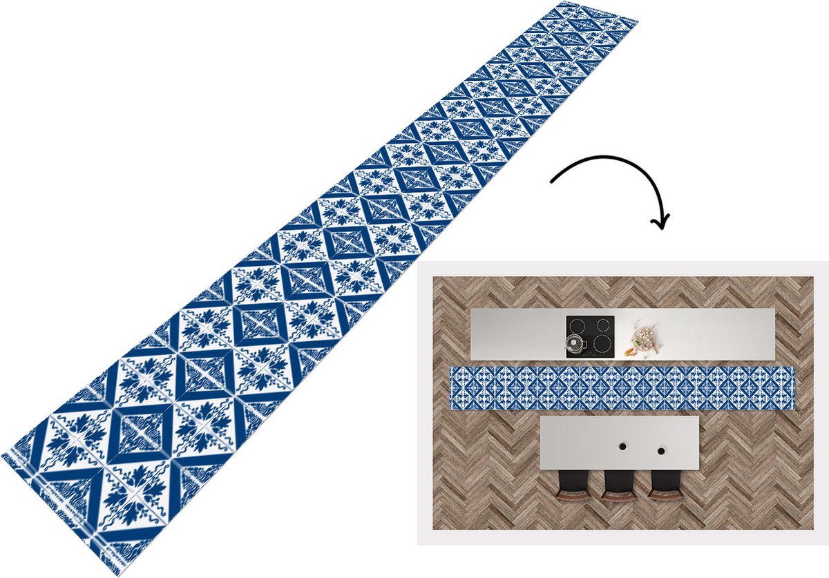 KitchenYeah Keukenloper - Keukenmat - Tegel - Portugal - Patroon - 400x50 cm - Keuken vloerkleed Multicolor