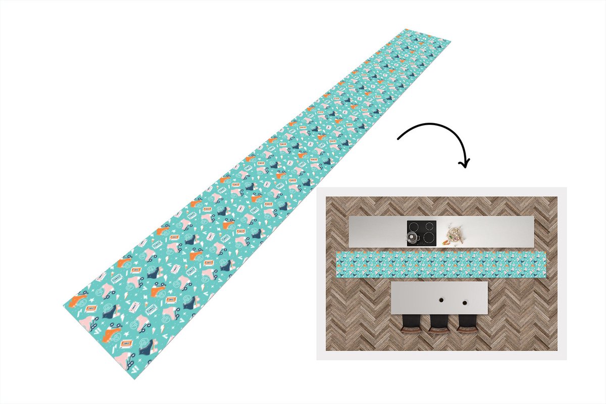 KitchenYeah Keukenloper - Keukenmat - Rolschaatsen - Patronen - Vintage - 400x50 cm - Keuken vloerkleed Multicolor