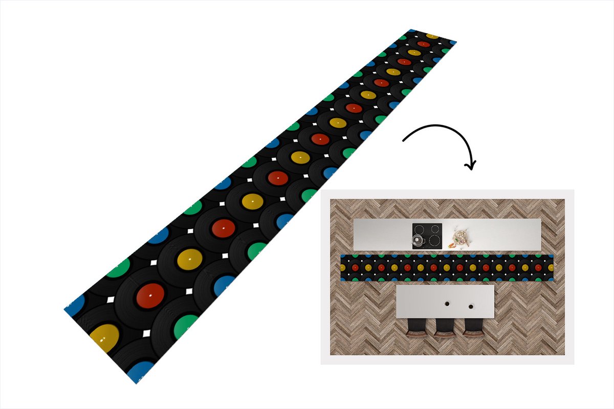 KitchenYeah Keukenloper - Keukenmat - Platen - Muziek - Patronen - 480x60 cm - Keuken vloerkleed Multicolor