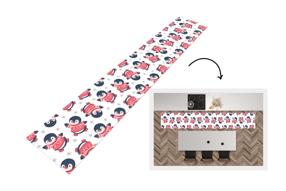KitchenYeah Keukenloper - Keukenmat - Pinguïn - Patronen - Sterren - 360x60 cm - Keuken vloerkleed Multicolor