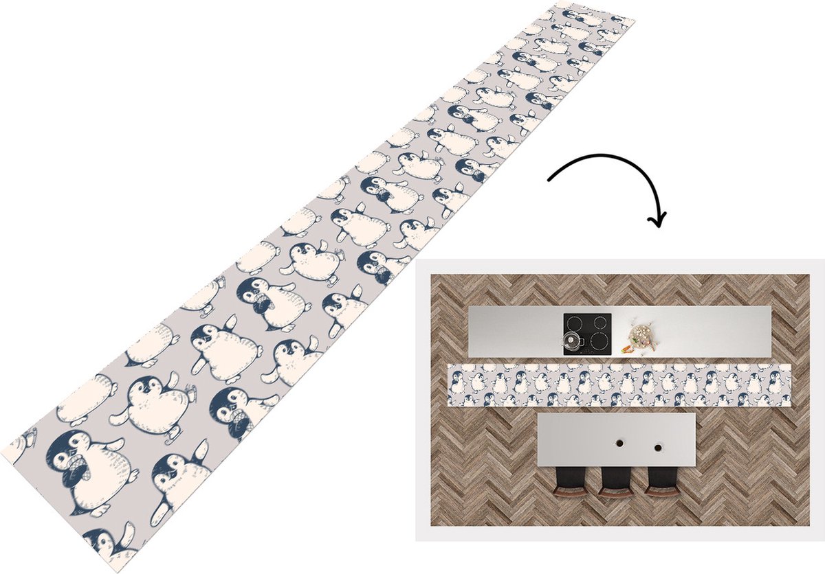 KitchenYeah Keukenloper - Keukenmat - Patronen - Pinguïn - IJs - 480x60 cm - Keuken vloerkleed Multicolor