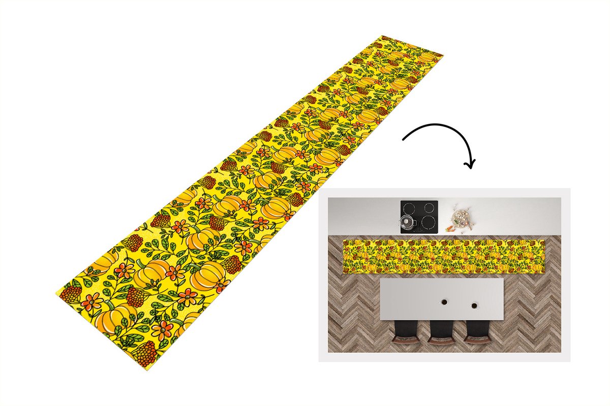 KitchenYeah Keukenloper - Keukenmat - Pompoenen - Patronen - Bloemen - Keuken vloerkleed Multicolor