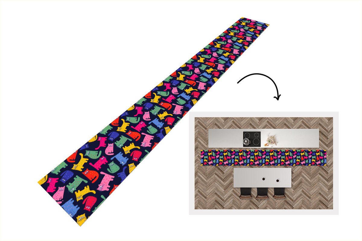 KitchenYeah Keukenloper - Keukenmat - Patronen - Kat - Regenboog - 400x50 cm - Keuken vloerkleed Multicolor