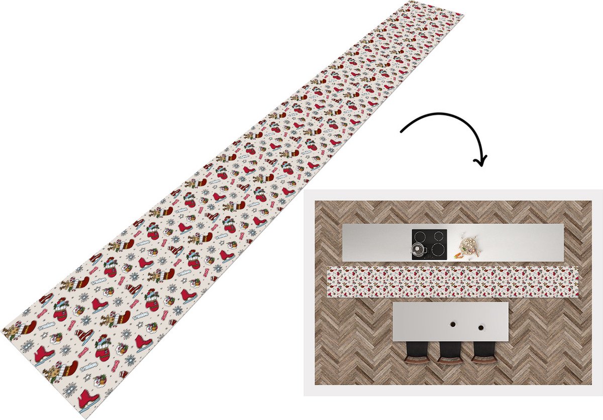 KitchenYeah Keukenloper - Keukenmat - Kerst - Schaats - Kerstcadeau - Patroon - Keuken vloerkleed multicolor, foto 2