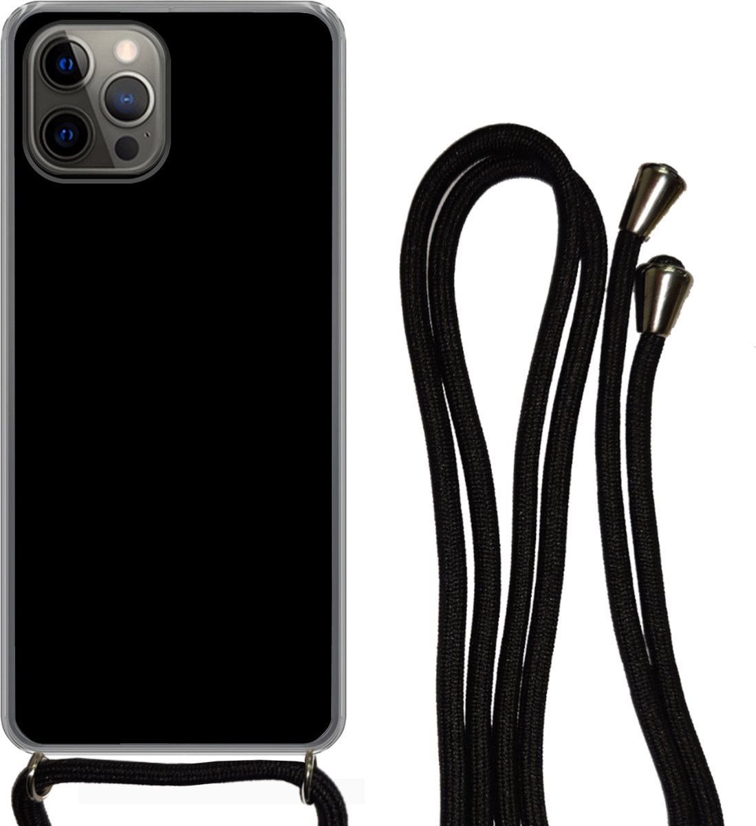 Telefoonhoesje Geschikt voor iPhone 13 Pro - Zwart - Effen kleur - Siliconen - Crossbody - Backcover met Koord - Telefoonhoesje met koord - Hoesje met touw Telefoonhoesje