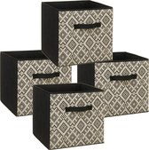 Set van 4x stuks opbergmand/kastmand 29 liter zwart/creme polyester 31 x 31 x 31 cm - Opbergboxen - Vakkenkast manden