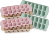 6x stuks IJsblokjes/ijsklontjes bakjes in 3 pastel kleuren 29 x 11 x 4 cm - Mintgroen, roze en taupe - ijsklontjes maken