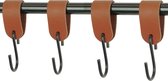 4x S-haak hangers - Handles and more® | COGNAC - maat S (Leren S-haken - S haken - handdoekkaakje - kapstokhaak - ophanghaken)