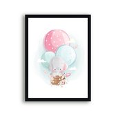 Poster Olifant in luchtballon - schattige dieren / Luchtballon / Ballon / 80x60cm