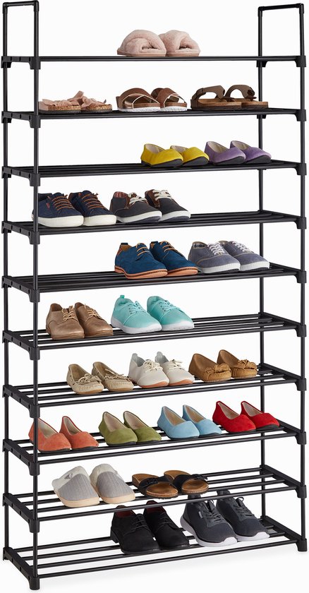 Relaxdays schoenenrek modulair - open schoenenkast - 10 etages - schoenen organizer - zwart