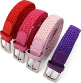 Safekeepers elastische riemen - dames riem - vrouwen stretchriemen 4 stuks: rood, fuchsia , roze en paars