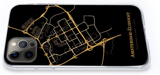 Coque iPhone 13 Pro - Amsterdam- Sud-Est - Carte - Or - Siliconen - City Map Phone Case