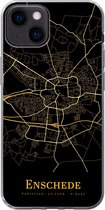 Geschikt voor iPhone 13 hoesje - Enschede - Stadskaart - Goud - Zwart - Siliconen Telefoonhoesje