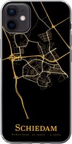 Geschikt voor iPhone 12 mini hoesje - Schiedam - Stadskaart - Goud - Zwart - Siliconen Telefoonhoesje