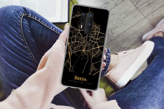 Telefoonhoesje Geschikt voor OnePlus 8 Pro hoesje - Breda - Plattegrond - Goud - Zwart - Siliconen Telefoonhoesje Telefoonhoesje - Stadskaart