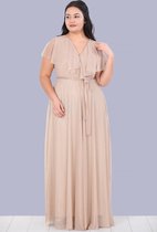 HASVEL -Beige Groote maat jurk- maat XXL-Galajurk-Avondjurk-HASVEL-Beige Plus Size Dress-Size XXL-Prom Dress-Evening Dress