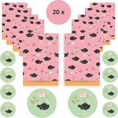 20-delige Uitdeelset Roze Papieren Uitdeelzakjes - Stickers Struisvogel - House of Products - Traktatie Meisje - Kinderfeestje