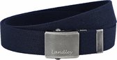 Landley Unisex Canvas Riem met Metalen Schuifgesp - Stretch - Koppelriem - Dames / Heren - Blauw - Lengte totaal 110 cm / Riemmaat 95