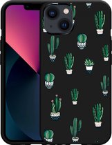 Geschikt voor Apple iPhone 13 Hoesje Zwart Cactus - Designed by Cazy