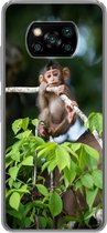 Geschikt voor Xiaomi Poco X3 Pro hoesje - Baby - Aap - Takken - Siliconen Telefoonhoesje