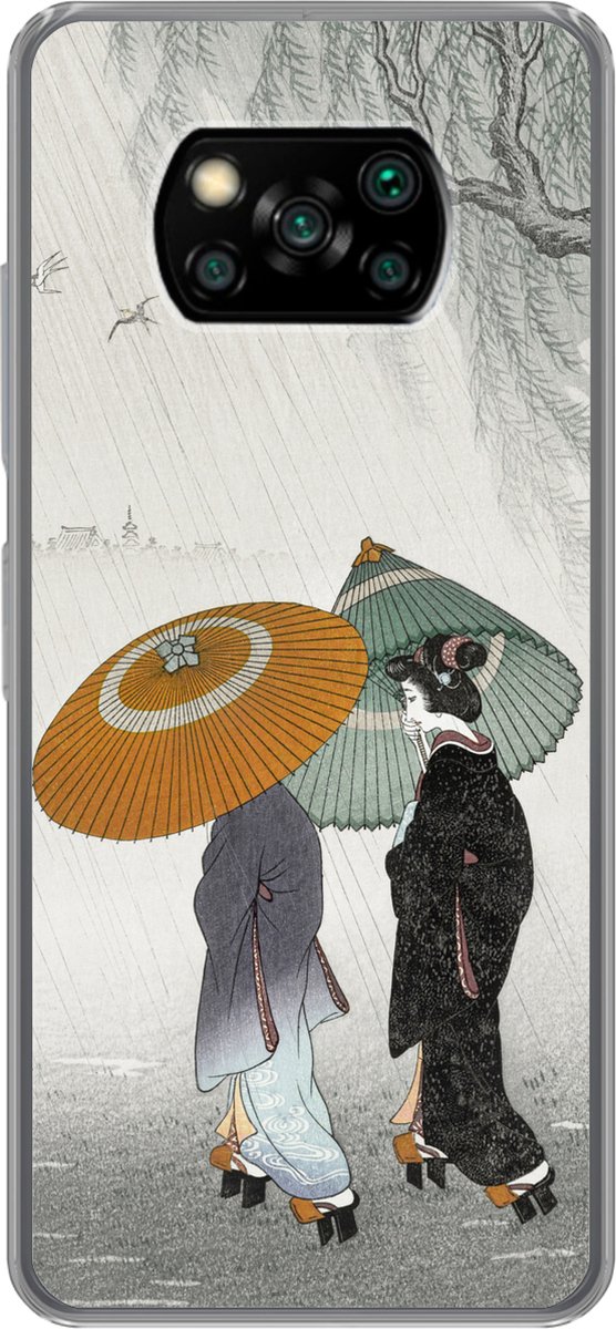 Telefoonhoesje Geschikt voor Xiaomi Geschikt voor Poco X3 NFC hoesje - Vrouwen - Kimono - Parasol - Japan - Vintage - Siliconen Telefoonhoesje Telefoonhoesje