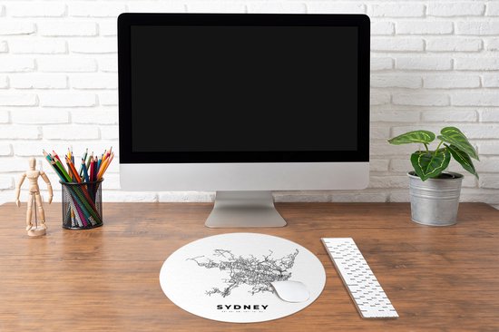 Muismat rond 50x50 cm - Mousepad Australië - Plattegrond - Vintage - Zwart Wit - Ronde muismatten - Stadskaart