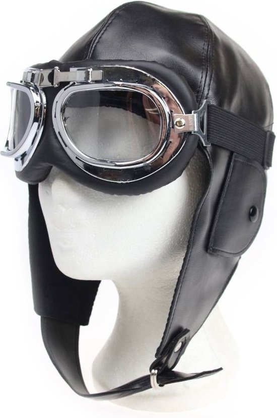 Chapeau aviateur noir avec lunettes de moteur | bol.com