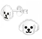 Joy|S - Zilveren hond oorbellen - 8 x 7 mm - zilver - kinderoorbellen