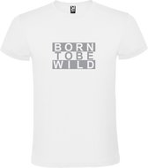 Wit T shirt met print van " BORN TO BE WILD " print Zilver size XXXXXL