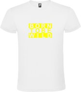 Wit T shirt met print van " BORN TO BE WILD " print Neon Geel size S