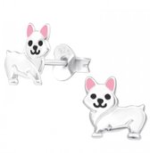 Joy|S - Zilveren hond oorbellen - 7 x 8 mm - zilver met roze - kinderoorbellen