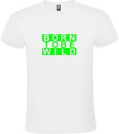 Wit T shirt met print van " BORN TO BE WILD " print Neon Groen size XS