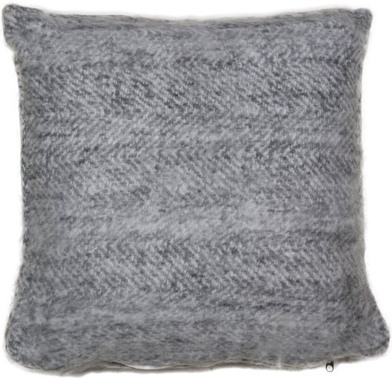 Kussen wol look zig zag grijs/wit 45x45cm