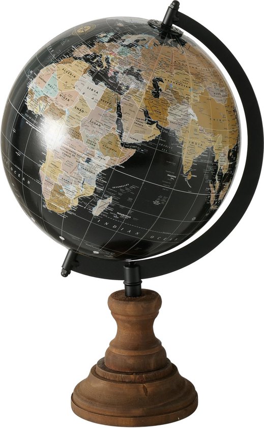 Wereldbol - Globe - 32cm - Ø19cm - Bruin - Zwart