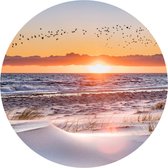 Behangcirkel Zonsondergang Strand Met Vogels | ⌀ 100 cm | Zelfklevend | Wanddecoratie | Ronde Muursticker | Muurcirkel Binnen