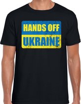 Hands off Ukraine t-shirt zwart heren - Oekraine protest/ demonstratie shirt met Oekraiense vlag L