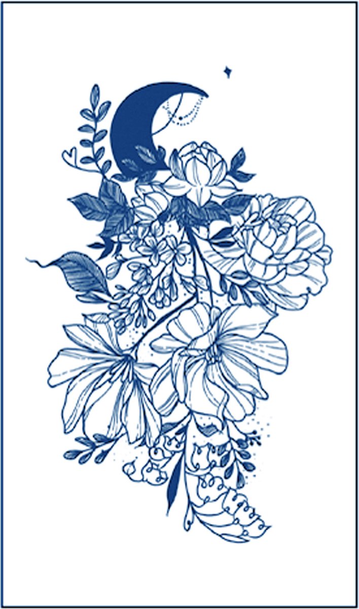 Jagua Henna neptattoo- Bloemen en maan- Carnaval-Tijdelijke plak tattoo-Nep tatoeage-FST245