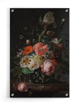 Walljar - Ruysh - Stilleven met Bloemen op Marmeren Tafelblad - Muurdecoratie - Plexiglas schilderij