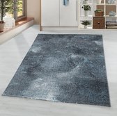 Woonkamer vloerkleed, laagpolig marmer wolkpatroon zachtpolig blauw