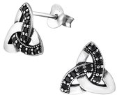 Joy|S - Zilveren Keltische oorbellen - 11 mm - zilver met zwarte zirkonia - triquetra