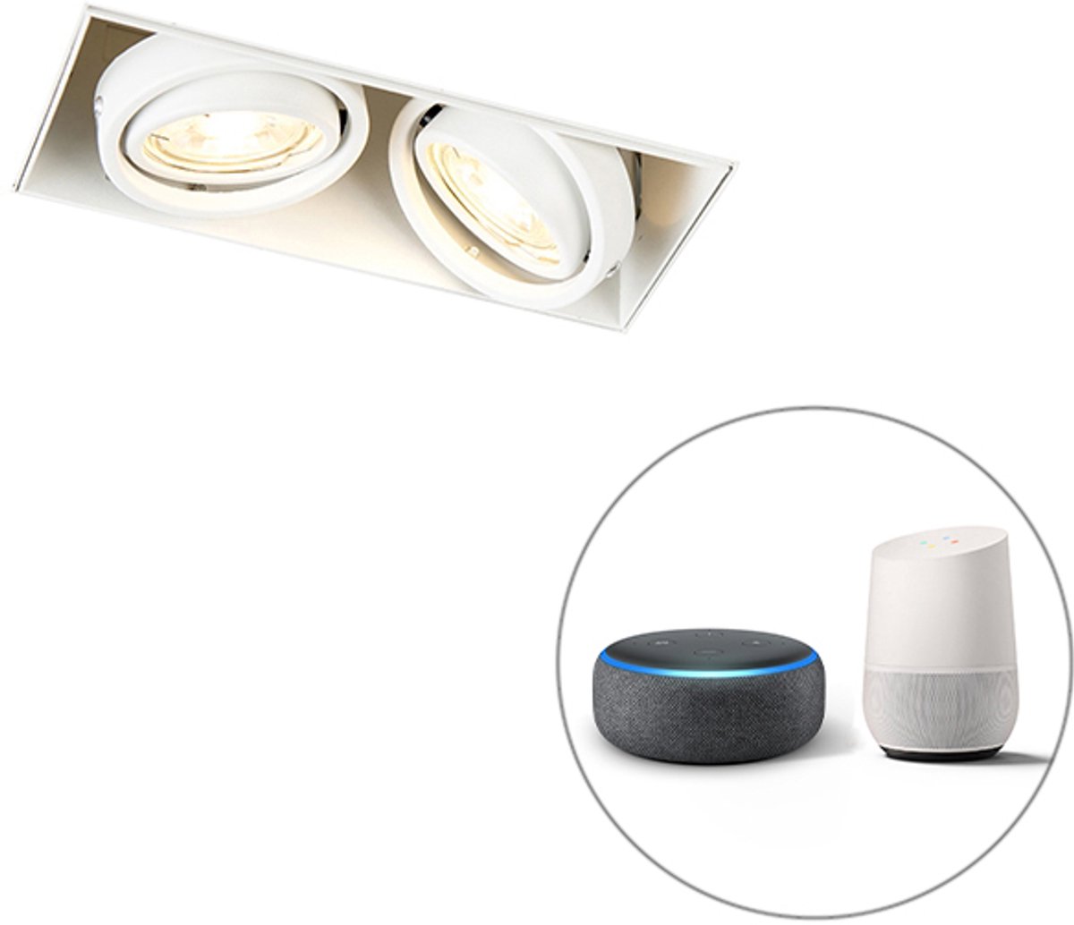 Qazqa smart led inbouwspot, inbouwlamp - Oneon Trimless 50 - wit , incl. 4.7W ledlamp, 2700K - 6500K, dimbaar, 18.9cm, rechthoekig, 2-lichts, ideaal