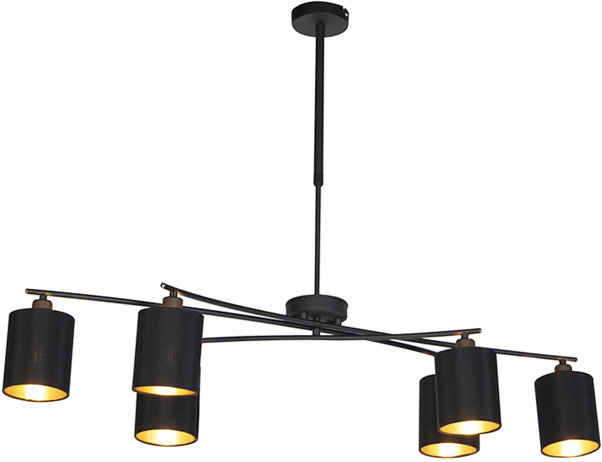 QAZQA lofty - Moderne Hanglamp met kap voor boven de eettafel | in eetkamer - 6 lichts - L 1010 mm - Zwart - Woonkamer | Slaapkamer | Keuken